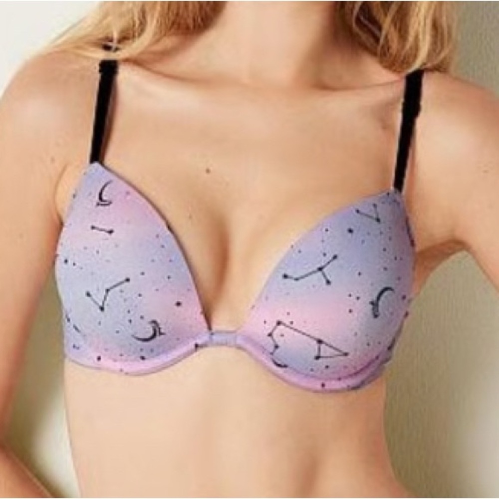 PINK VS‎ Boardwalk Cloudy Constellation Wear Everywhere Super Push-Up Bra 32C